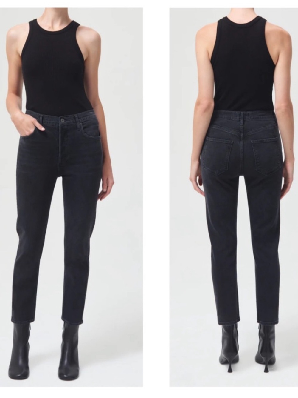 Agolde Riley Crop High Rise Button Fly Jeans In Washed Black Denim 🖤